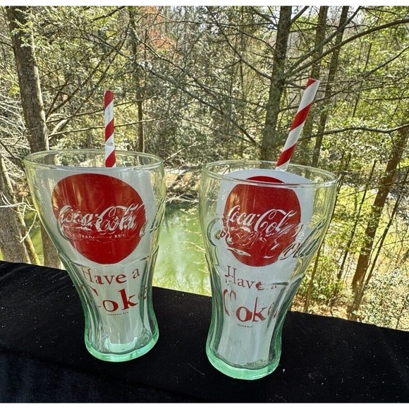 Authentic Coca-Cola Green Glass 2 PACK 6 Libbey Vintage Coke Glasses 16oz -A32 - Picture 1 of 11